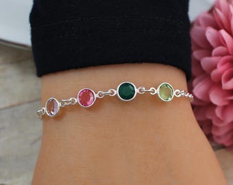 Mom Mother Bracelet Birthstone, Grandma Birthstone Bracelet, Grandmother Bracelet Birthstones, Sterling Silver, Gift for Mom, Grandma