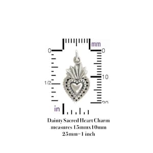 May include: A silver charm in the shape of a sacred heart with a white center and a detailed design. The charm measures 15mm by 10mm.