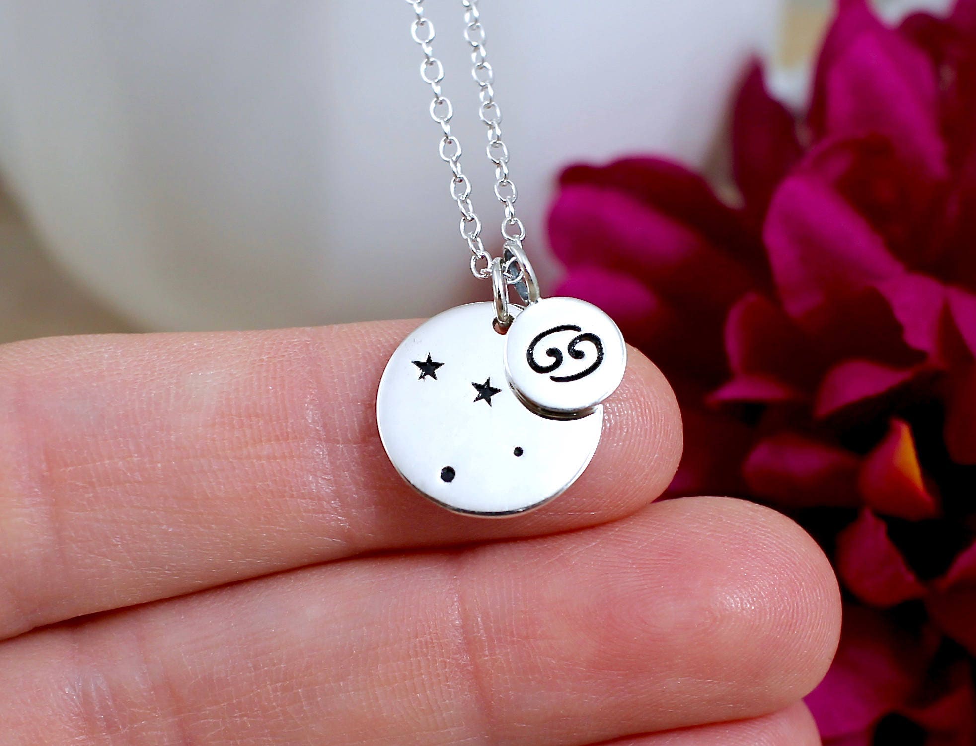 Edgy Jewelry Celestial Necklace Black Jewelry Cancer Constellation Necklace Cancer Necklace Zodiac Necklace Sterling Silver