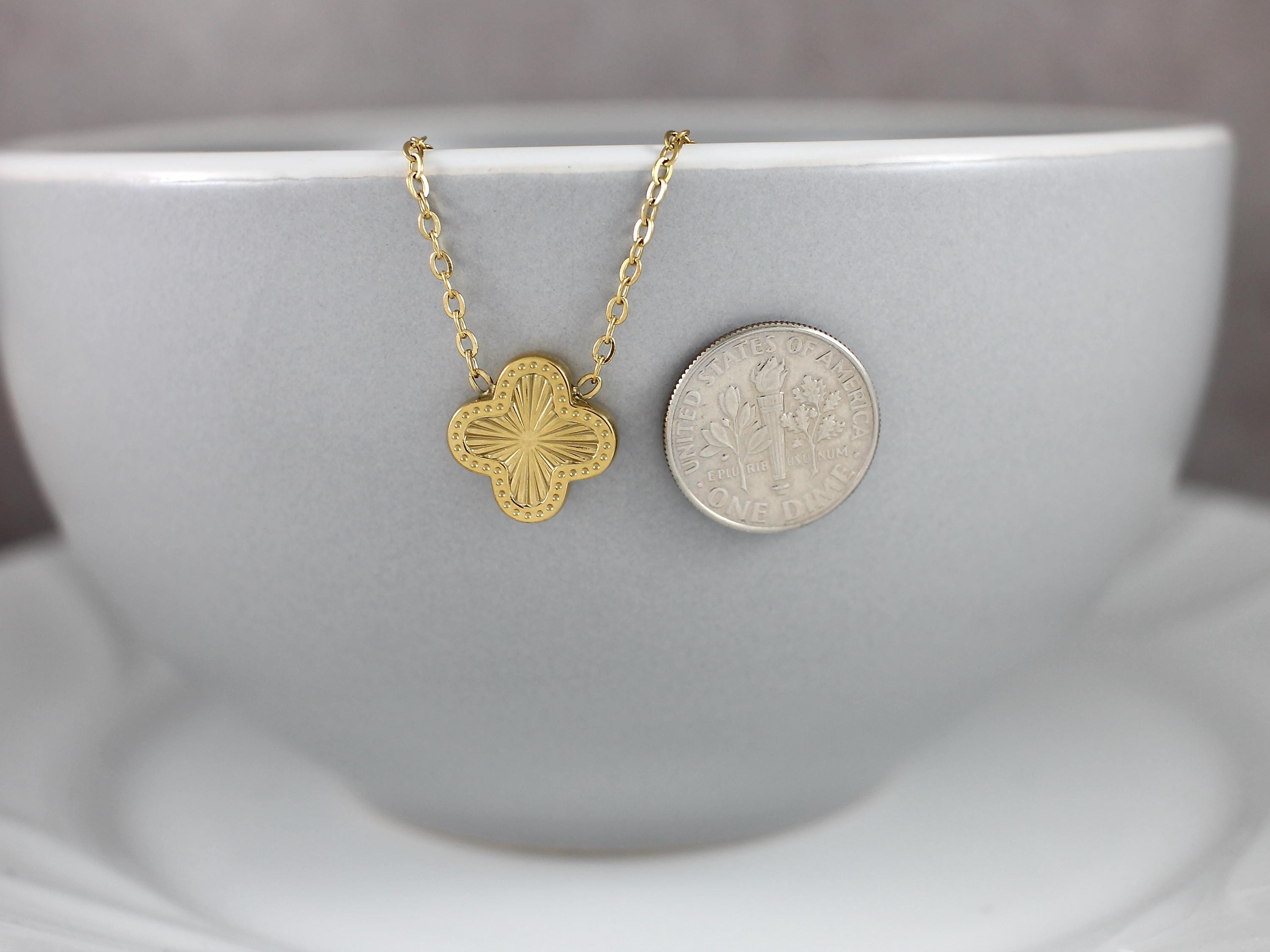 Waterproof Gold Herringbone Clover Necklace Set, 316L Surgical