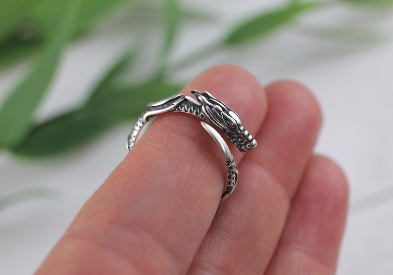 Dragon Ring in Sterling Silver, Viking Ring, sterling silver dragon ring, dragon jewelry, dragon ring men or women, goth ring, silver dragon image 1