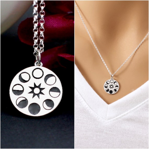 Sterling Silver Moon Phase Necklace Choker Gifts Jewelry Silver Moon Necklace Moon Jewelry Celestial Necklace Moon Phases Charm Etsy