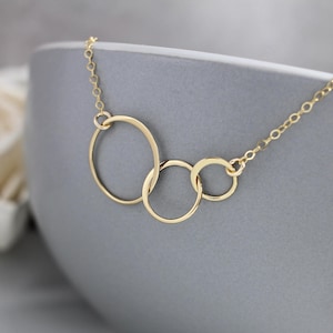 Gold Three Circle Necklace | Three Eternity Circle Necklace | Triple Circle Necklace | Gold Entwined Rings | Gift for Sister, Best Friend