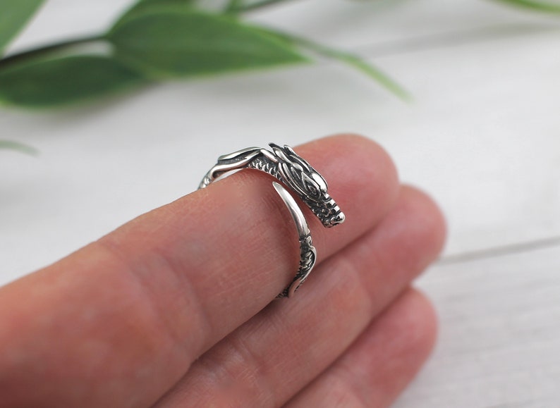 Dragon Ring in Sterling Silver, Viking Ring, sterling silver dragon ring, dragon jewelry, dragon ring men or women, goth ring, silver dragon image 9