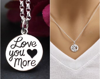 Love you More Necklace, Heart Necklace, Love Necklace, Sterling Silver, Jewelry, Charm Necklace, Choker Necklace, Love Heart Necklace