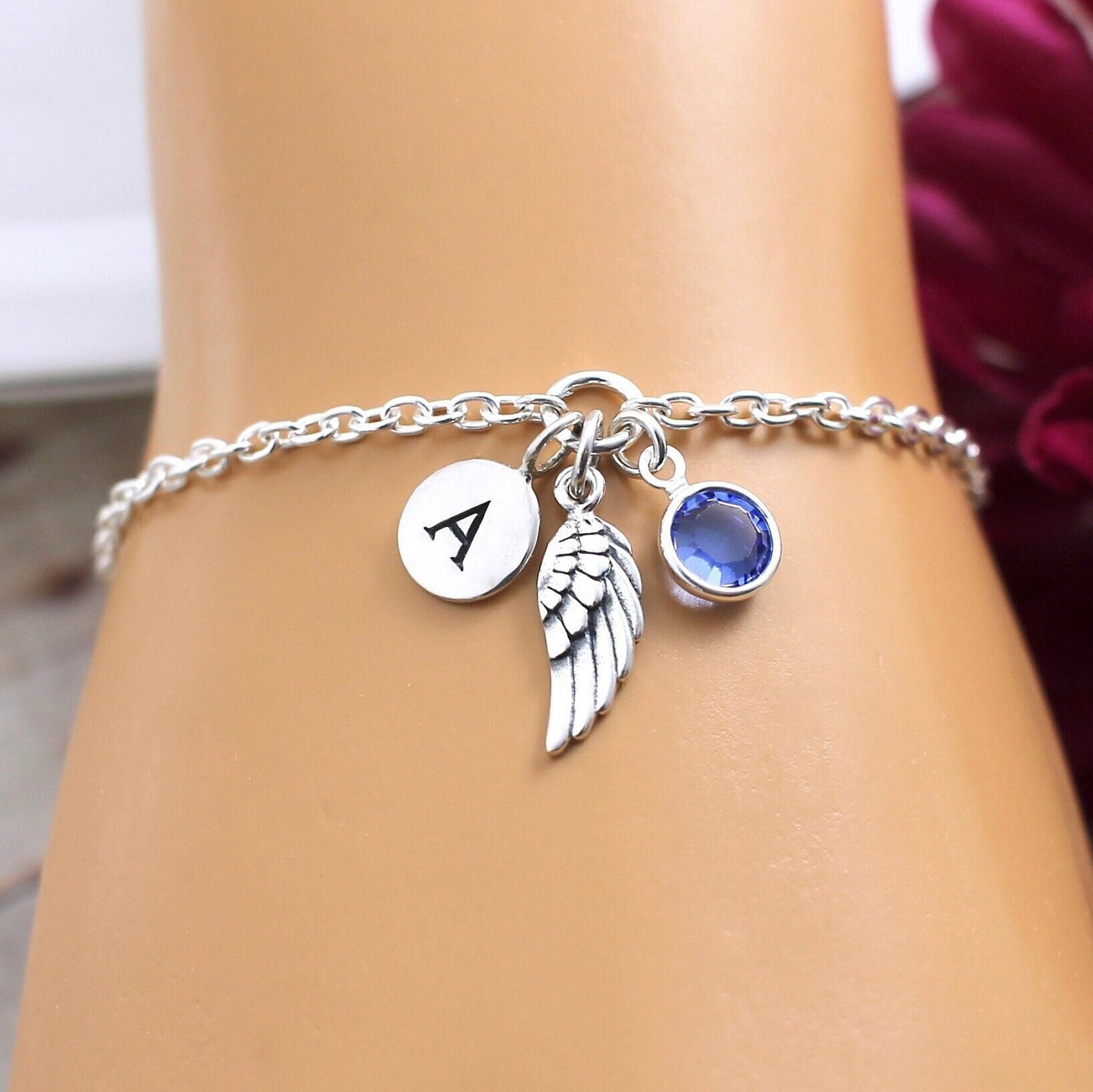 Sterling Silver Angel Wing Bracelet, Guardian Angel Bracelet