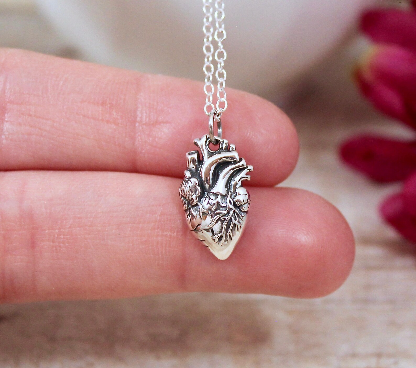 Anatomical Heart Necklace Sterling Silver Heart Jewelry Etsy