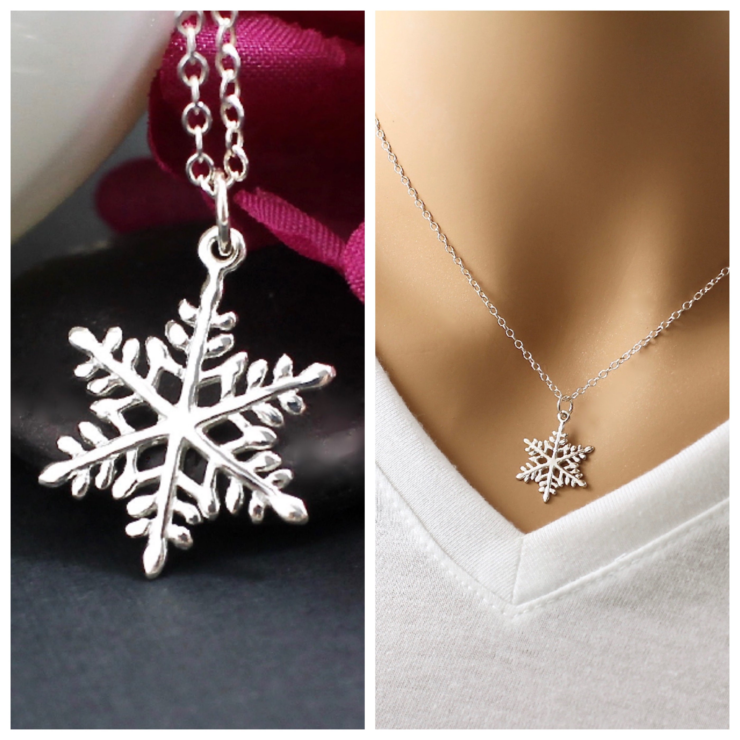 Snowflake Cutout Charm Necklace 925 Sterling Silver Winter Snow Christmas Gift Snowflake Cutout Charm Necklace 925 Sterling Silver Winter Snow Christmas Gift