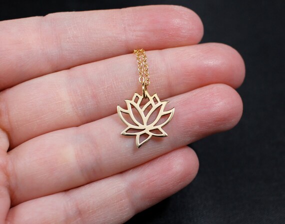 Gold Lotus Flower Necklace - Bronze Charm, Yoga Jewelry, 18k Gold