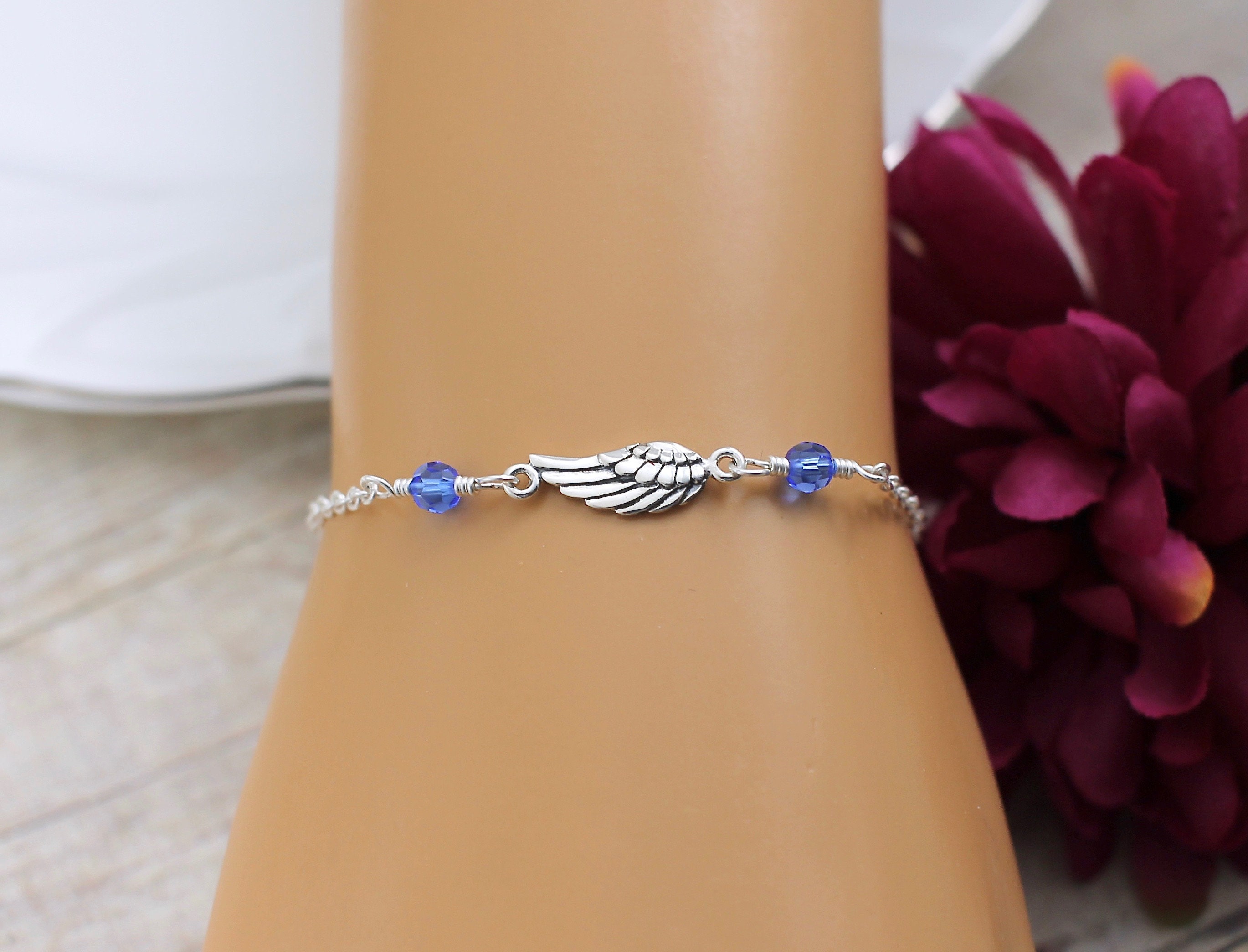 Angel Wing Bracelet Sterling Silver Angel Wing Birthstone Etsy