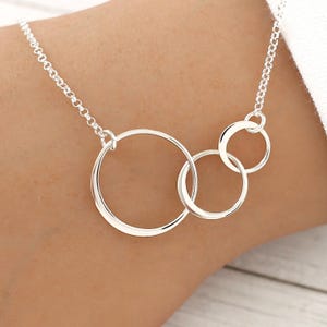 Three Circle Necklace Sterling Silver, Three Eternity Circle Necklace, Triple Circle Necklace, Entwined Circle, Gift for Mother Daughters