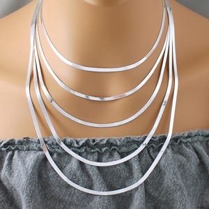Sterling Silver Herringbone Chain Necklace, 3mm Herringbone Necklace Chain, Flat Snake Chain, Layering Necklace, Snake Chain, Minimalist