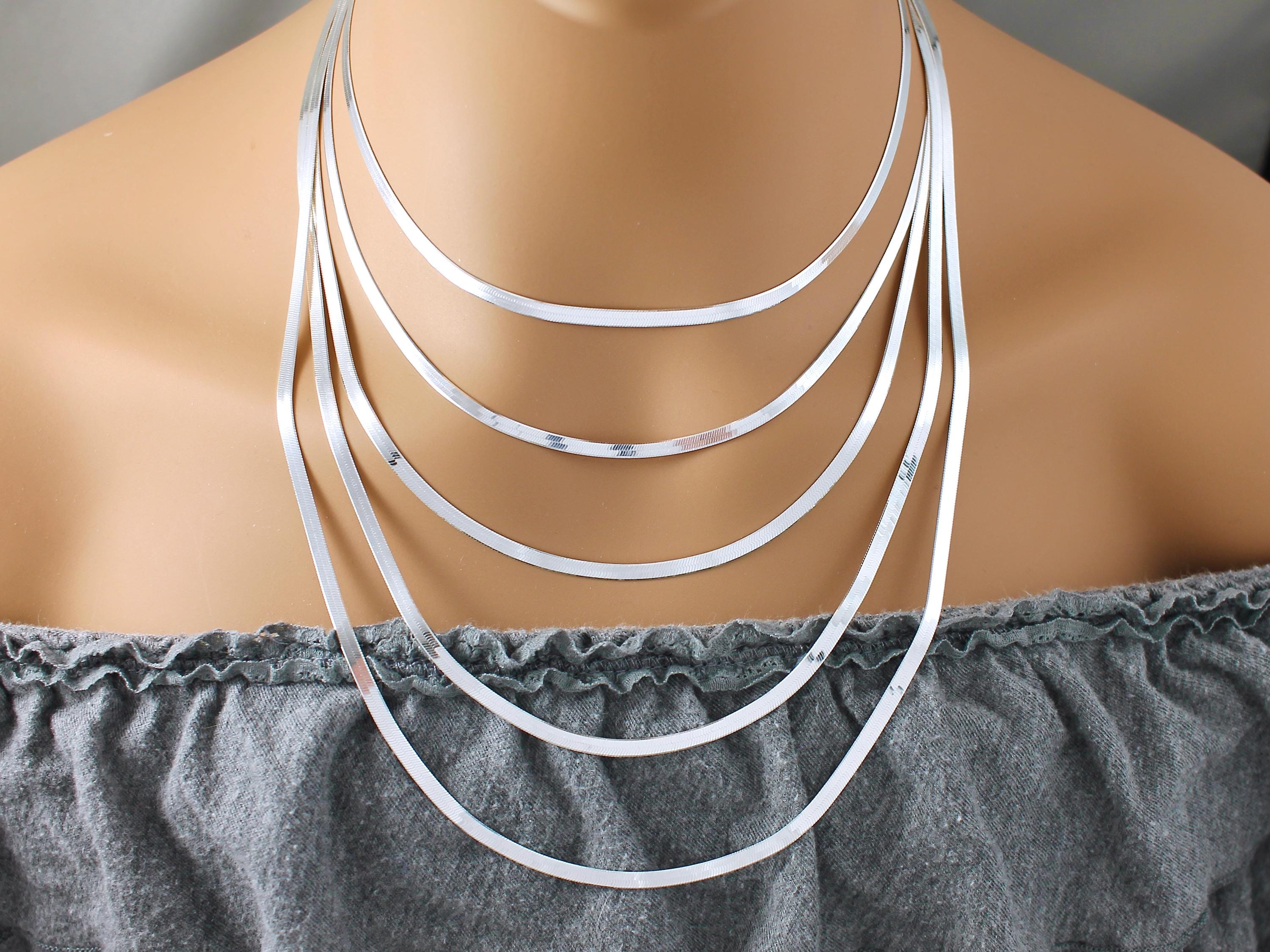 Sterling Silver Herringbone Chain Necklace, 3mm Herringbone