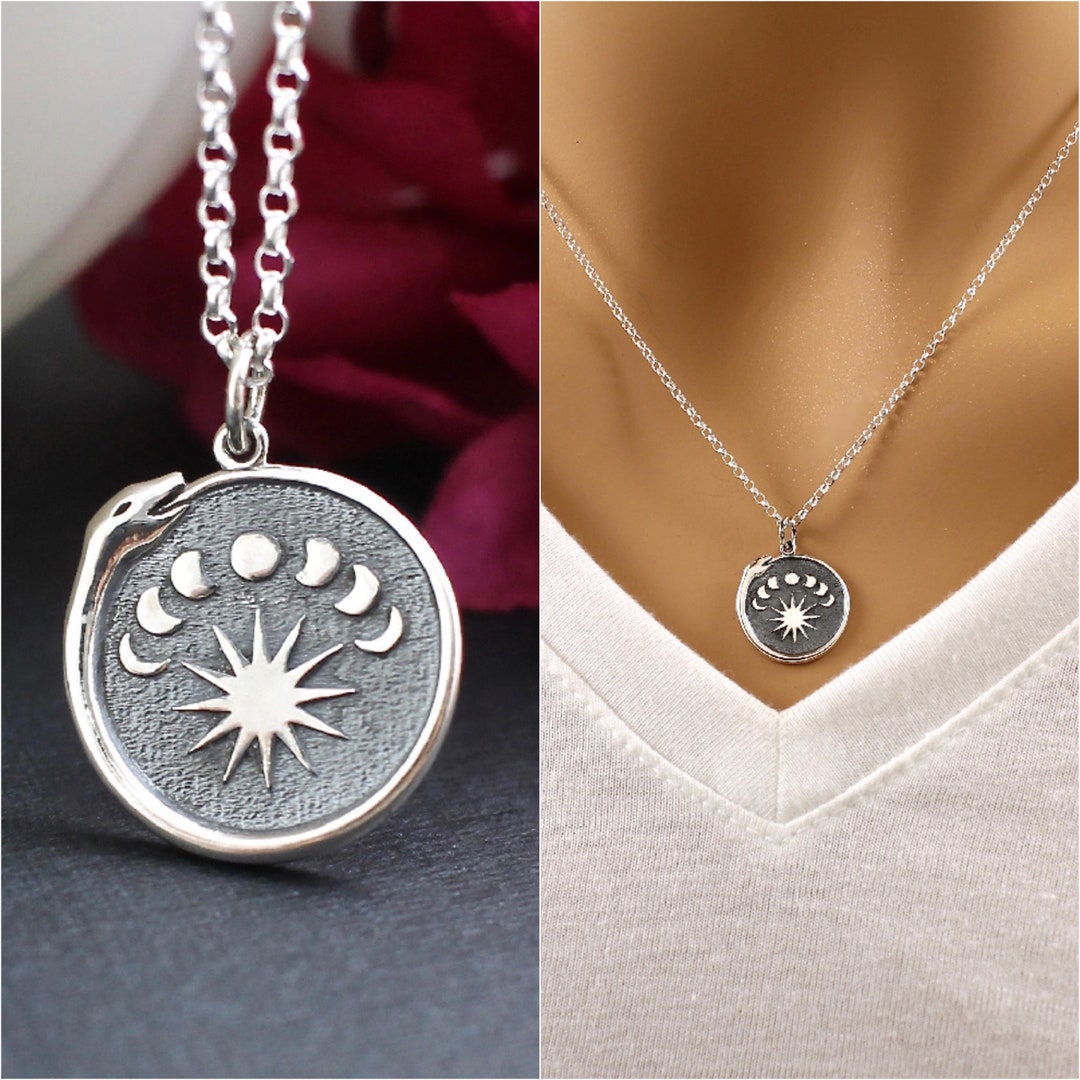 Ouroboros Necklace in Sterling Silver Talisman Necklace Moon - Etsy