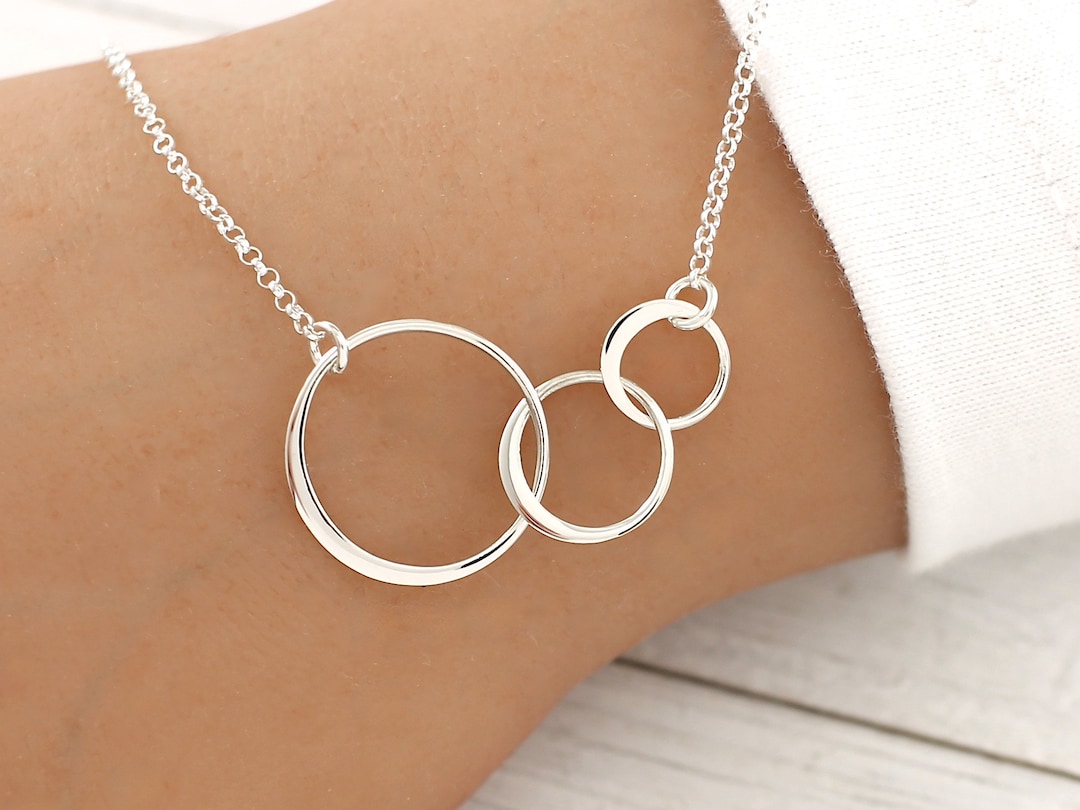 Three Circle Necklace Sterling Silver, Three Eternity Circle Necklace