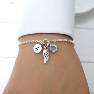 Sterling Silver Angel Wing Bracelet, Guardian Angel Bracelet, Remembrance Bracelet, Personalized, Charm Bracelets, Jewelry, Gifts