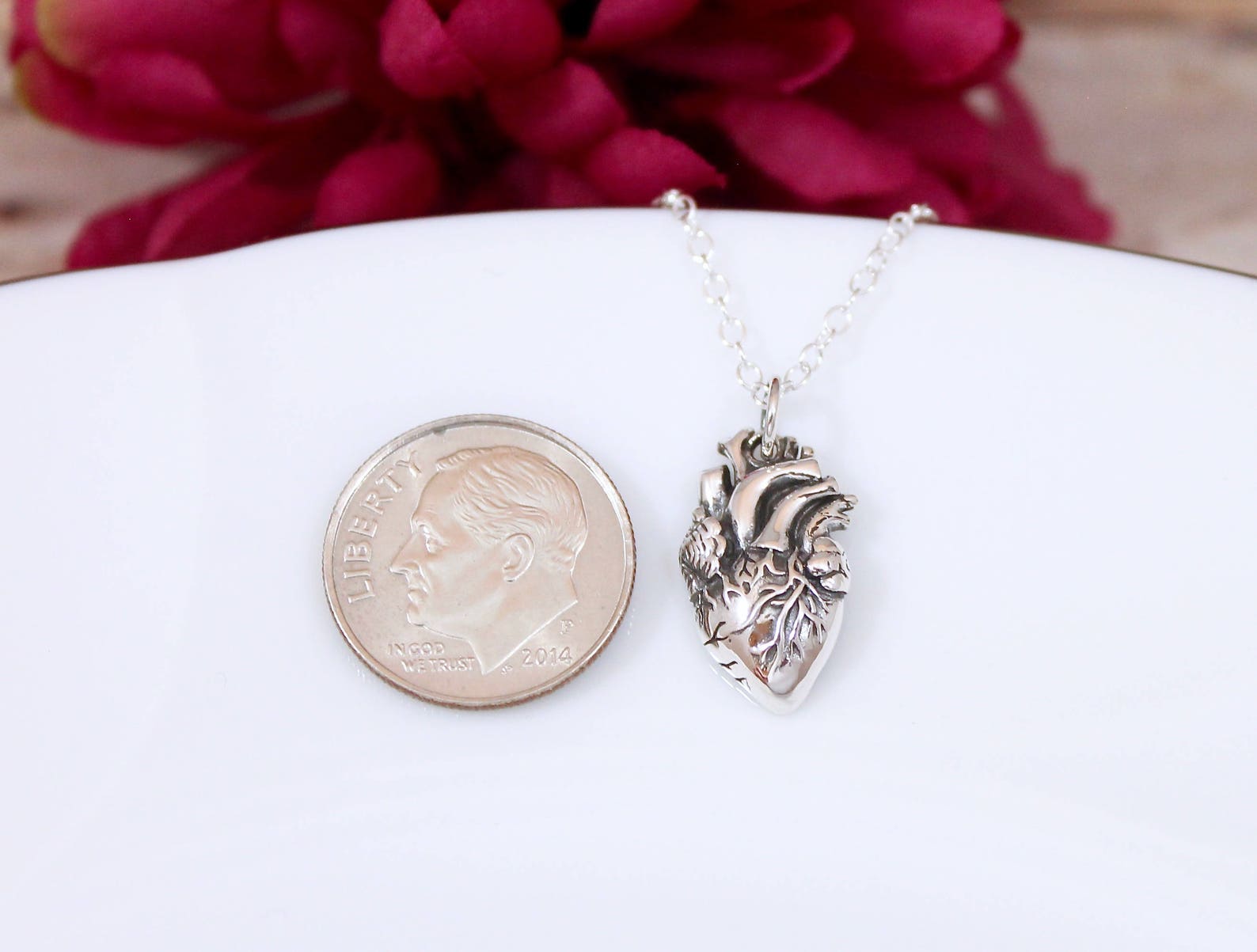 Anatomical Heart Necklace Sterling Silver Heart Jewelry Etsy