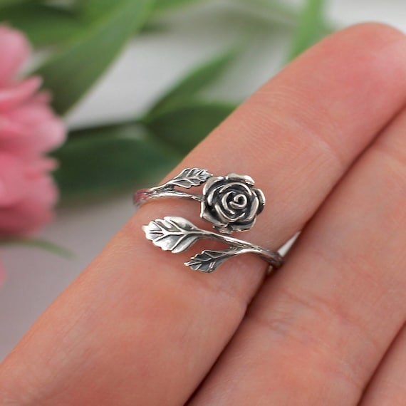 Sterling Silver Rose Adjustable Ring