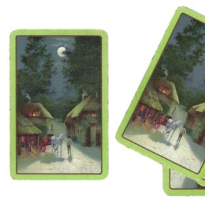 NOCHE DE LUNA LLENA (4) Naipes vintage de intercambio único Papel efímero