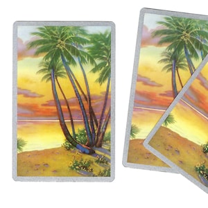 ISLAND SUNRISE (3) Naipes vintage de intercambio único, papel efímero