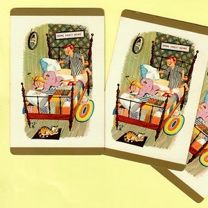 COMBAT D'OREILLER ! (3) cartes à jouer vintage éphémères en papier échangeable