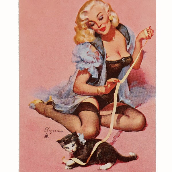 Gil Elvgren RIBBON FUN (1) Vintage Single Swap Playing Cards Glamour Girl Paper Ephemera