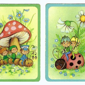 Transport au sol des fées (2) cartes à jouer vintage à échange unique, papier éphémères