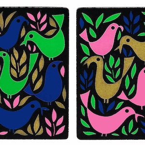SASSY BIRDS en negro (2) Naipes de intercambio único vintage Papel efímero