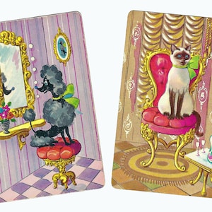 SALÓN DE BELLEZA PARA MASCOTAS (2) Naipes vintage de un solo uso, efímeros de papel