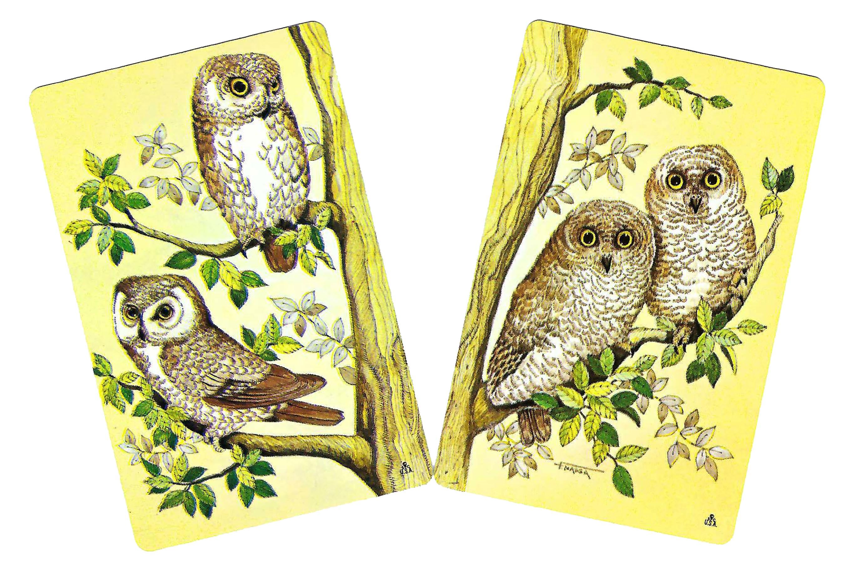 OWLS ON DUTY (2) Vintage Single Swap Playing Cards Paper Ephemera