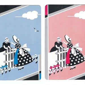 ACTUALITÉS DU QUARTIER Cartes à jouer vintage en papier éphémères roses et bleus (2) échangeables