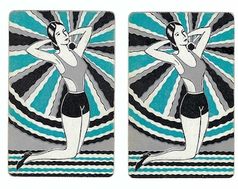 ART DECO NADADOR (2) Naipes de intercambio individual vintage Papel Efímero
