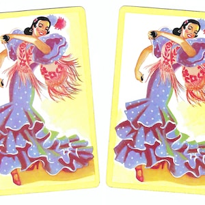 SEÑORITA BAILANDO (2) Naipes vintage de un solo intercambio, papel efímero