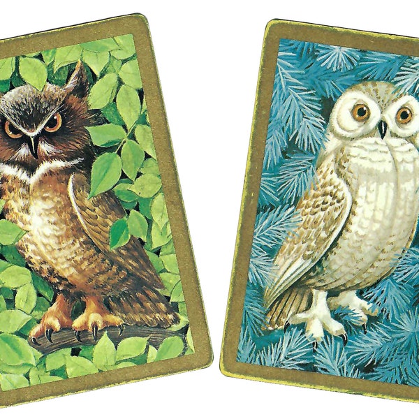 OWLS (2) Vintage Single Swap Playing Cards Paper Ephemera