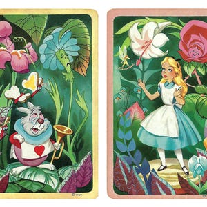 Disneys WHITE RABBIT & ALICE (2) Vintage Single Tausch Spielkarten Papier Ephemera