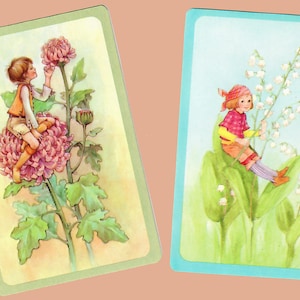 NIÑOS DE LAS FLORES DE HADAS (2) Naipes vintage de un solo intercambio Papel efímero