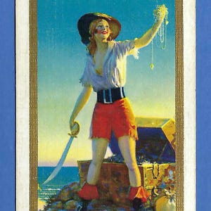 TESORO PIRATA (1) Naipes vintage de intercambio único, papel efímero
