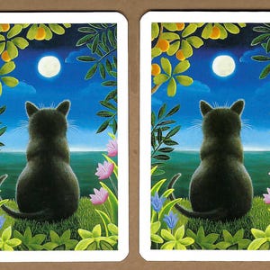 Cartas de juego vintage de intercambio individual FULL MOON KITTY (2) Papel efímero