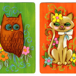 La chouette et le chaton (2) vintage cartes à jouer échangeables en papier éphémères