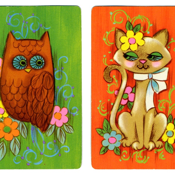 The OWL & The PUSSYCAT (2) Vintage Single Swap Playing Cards Paper Ephemera