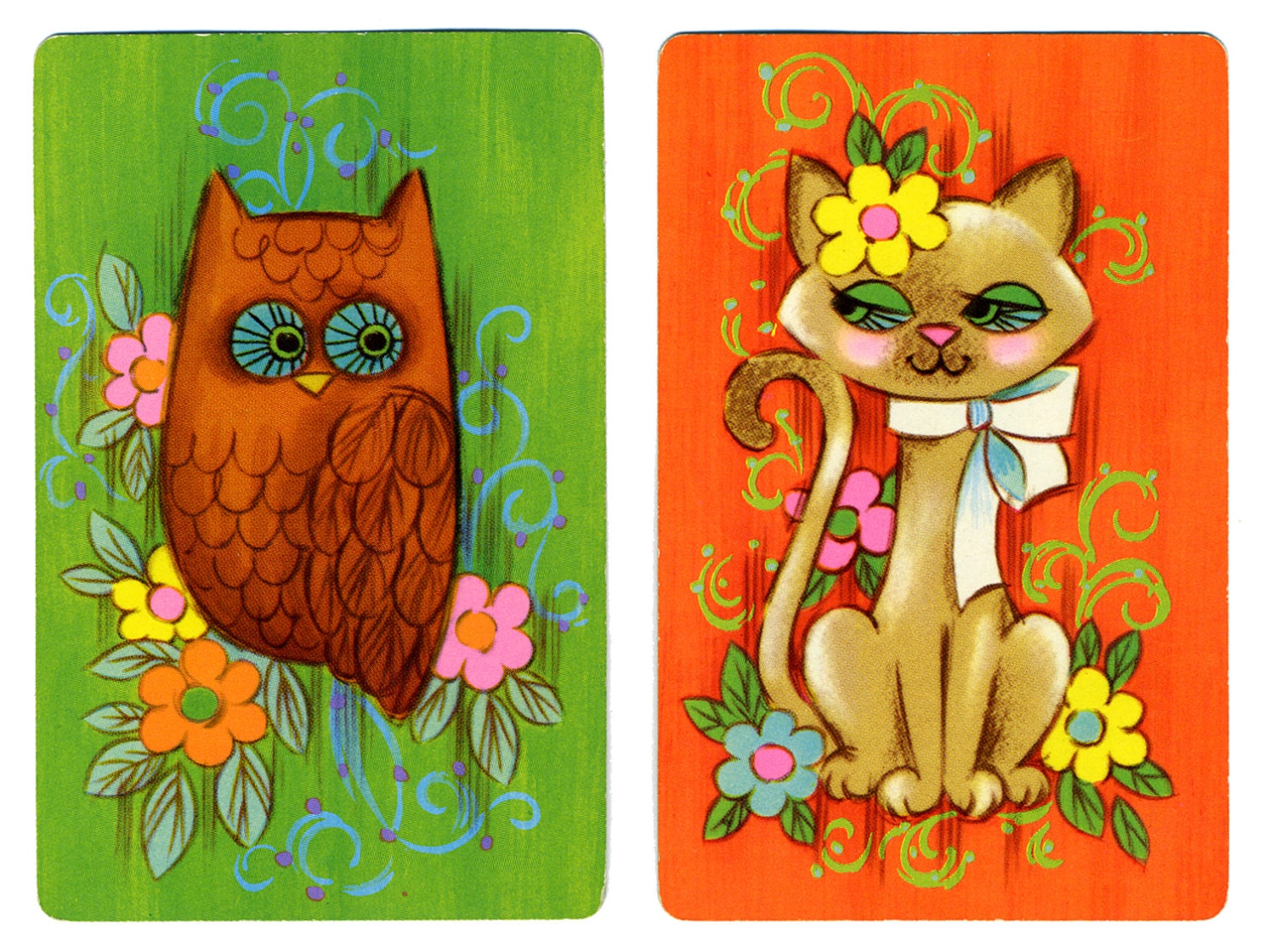The OWL & The PUSSYCAT (2) Vintage Single Swap Playing Cards Paper Ephemera