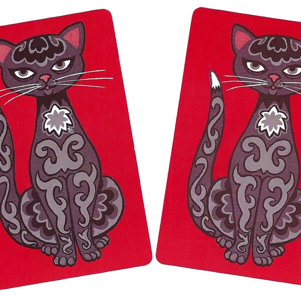 KITTY HYPNOTIST in Red (2) Single Swap Vintage Playing Cards Paper Ephemera