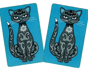 KITTY HYPNOTIST in Blue (2) Single Swap Vintage Playing Cards Paper Ephemera