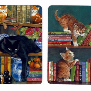 GATOS LITERARIOS (2) Naipes vintage de un solo intercambio, papel efímero