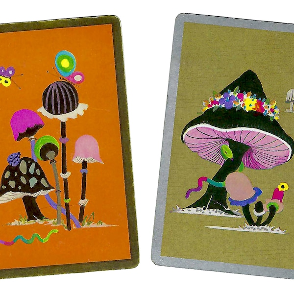 PSYCHEDELIC MUSHROOMS (2) Vintage Single Swap Playing Cards Paper Ephemera