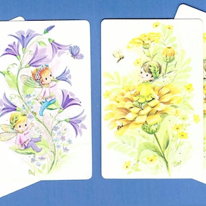 FAIRY BABIES in Flowers (4) Vintage Single Swap Playing Cards Paper Ephemera