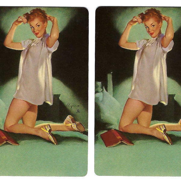 BEDTIME STORY (2) Vintage Single Swap Playing Cards Paper Ephemera Gil Elvgren