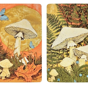 MEADOW MUSHROOMS (2) Vintage Single Swap Playing Cards Paper Ephemera