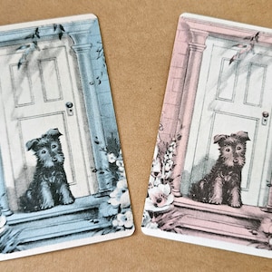 CHIOT sur le porche (2) cartes à jouer vintage échangeables en papier éphémères
