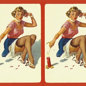 FIRECRACKER (2) Vintage Single Tausch Spielkarten, Gil Elvgren illus.
